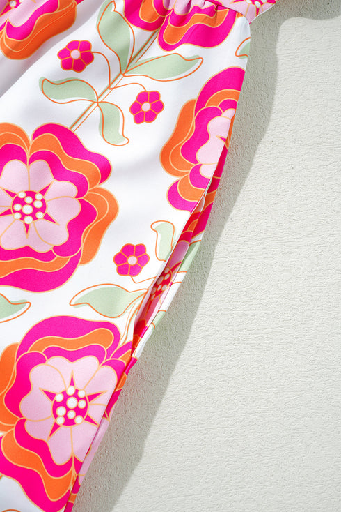 Retro Floral Print Square Neck Flutter Sleeve A Line Mini Dress